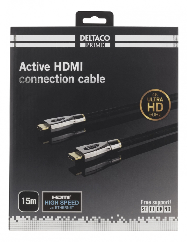 DELTACO PRIME aktiv HDMI kabel, 15m, Broderad, HDMI High Speed with Et DELTACO PRIME aktiv HDMI kabel, 15m, Broderad, HDMI High Speed with Et