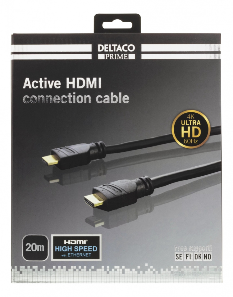 DELTACO PRIME active HDMI cable, 20m, 4K 60Hz, Spectra, black DELTACO PRIME active HDMI cable, 20m, 4K 60Hz, Spectra, black