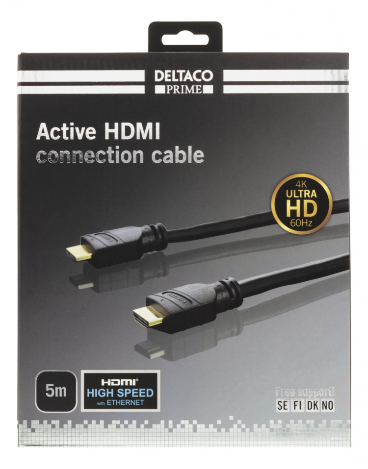 DELTACO PRIME active HDMI cable, 5m, 4K 60Hz, Spectra, black DELTACO PRIME active HDMI cable, 5m, 4K 60Hz, Spectra, black