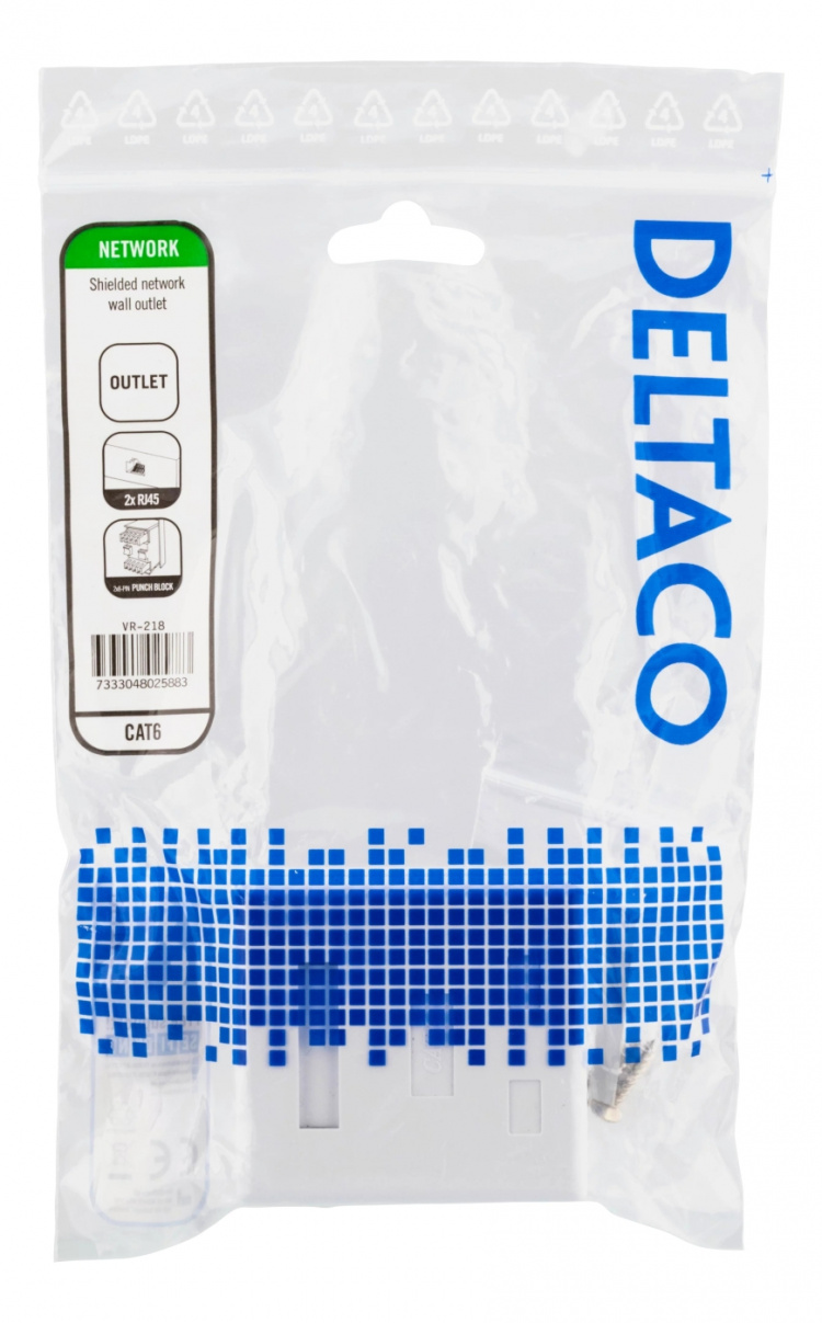 DELTACO shielded network socket, Surface UTP 2xRJ45, Cat6, white