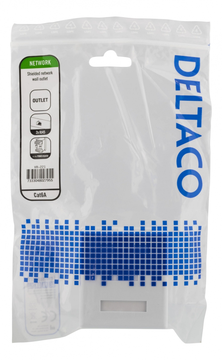 DELTACO shielding network wall socket, Surface FTP 2xRJ45, Cat6A,white