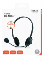 DELTACO Stereo Headset, 30 mm element, 1x 3.5 mm (4-pole), black