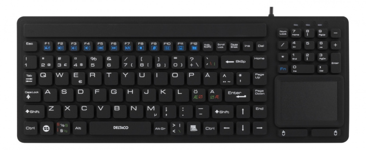 DELTACO rubberized keyboard with touchpad, IP68, 104 keys, black