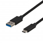 DELTACO USB 3.1 Gen1 braided USB-A - USB-C cable, 0.25m, 60W 3A, black