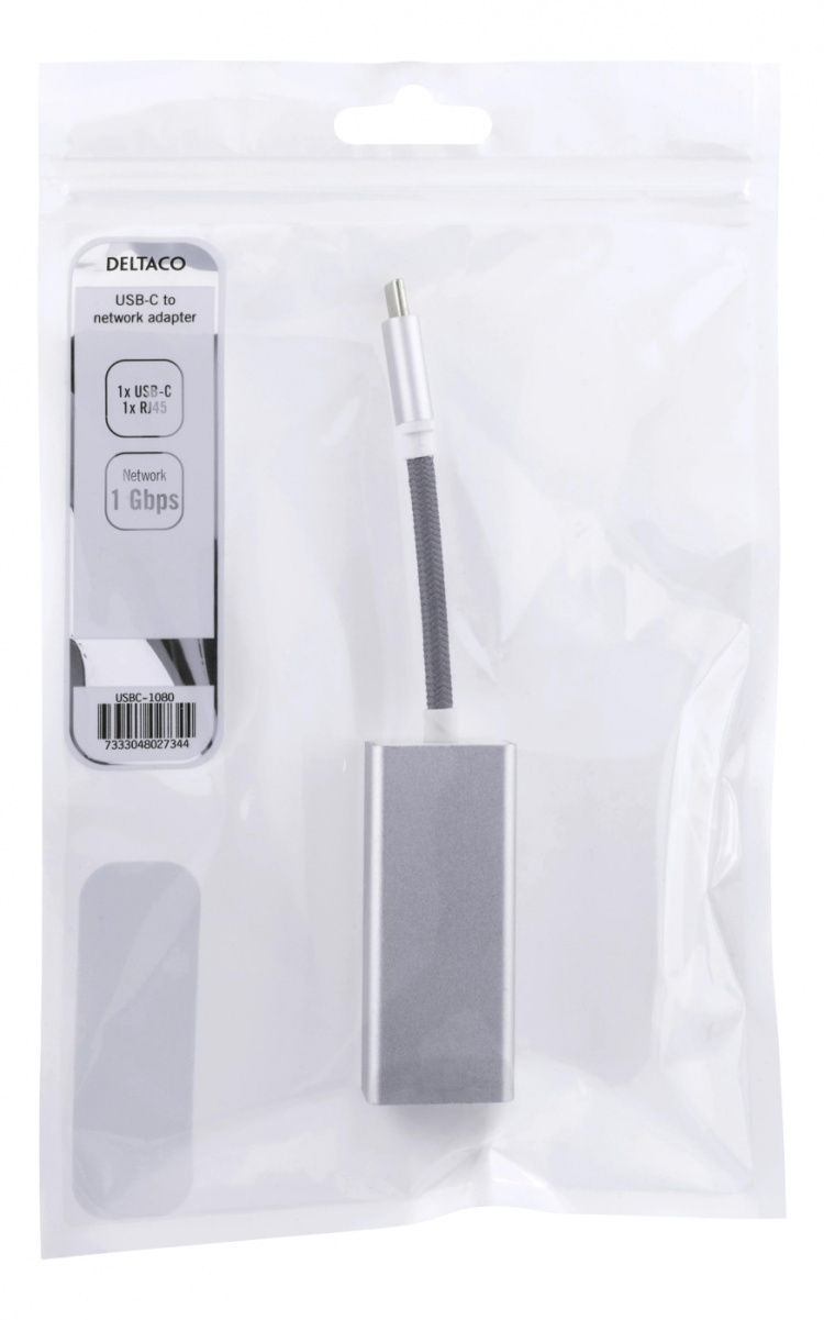 DELTACO USB C Network Adapter, Gigabit, RJ45, white bag, silver DELTACO USB C Network Adapter, Gigabit, RJ45, white bag, silver