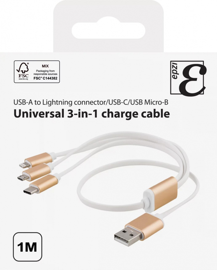 EPZI Multi-Charger, USB-C, Lightning, Micro USB, USB-A, 1m, white EPZI Multi-Charger, USB-C, Lightning, Micro USB, USB-A, 1m, white