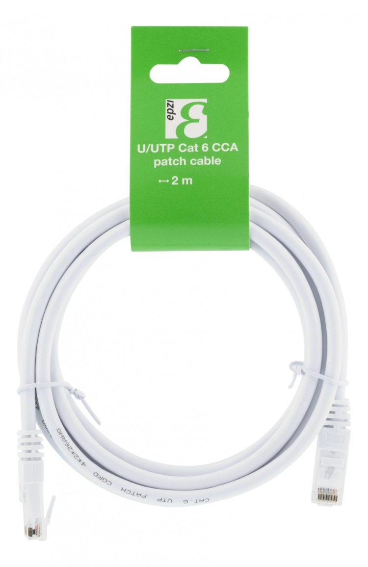 EPZI U/UTP Cat6 patch cable, CCA, 2m, 250MHz, white