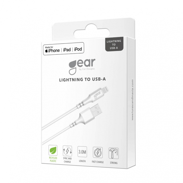 GEAR USB Cable Lightning 3.0m White MFI