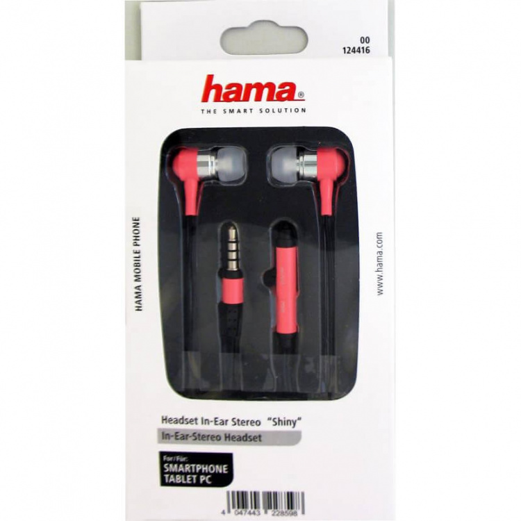 HAMA Hörlur Shiny In-Ear Mic Silver Rosa