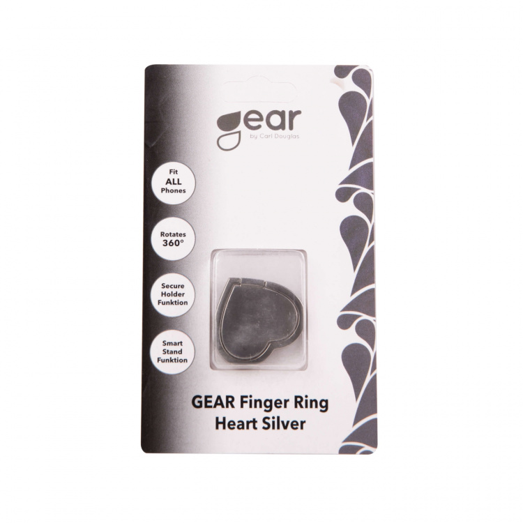 GEAR Finger Ring Heart Silver Rotating Fingerholder with Standfunktion