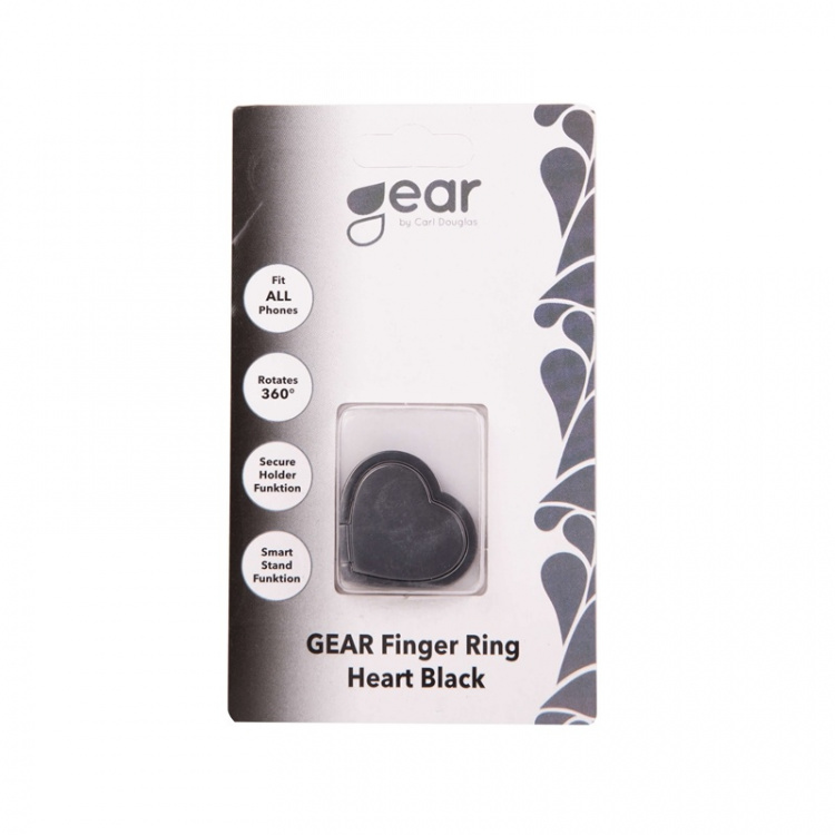 GEAR Finger Ring Heart Black Rotating Fingerholder with Standfunktion