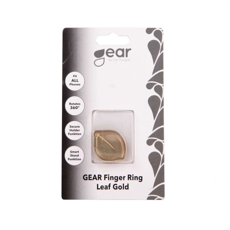 GEAR Finger Ring Leaf Gold Rotating Fingerholder with Standfunktion