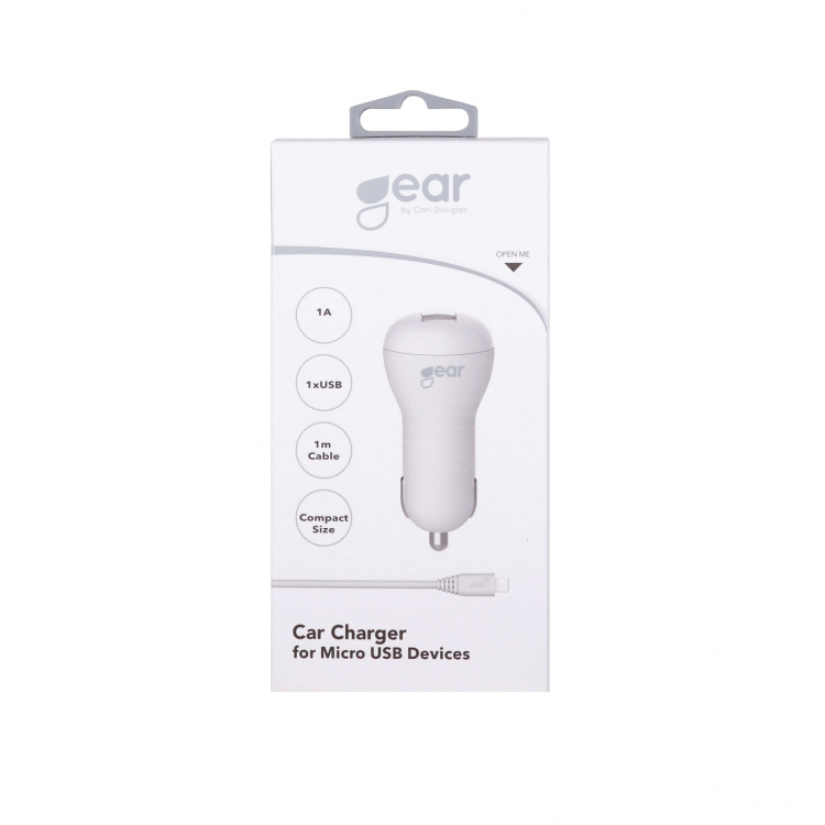 GEAR Charger 12V 1xUSB 1A White MicroUSB Cable 1m GEAR Charger 12V 1xUSB 1A White MicroUSB Cable 1m