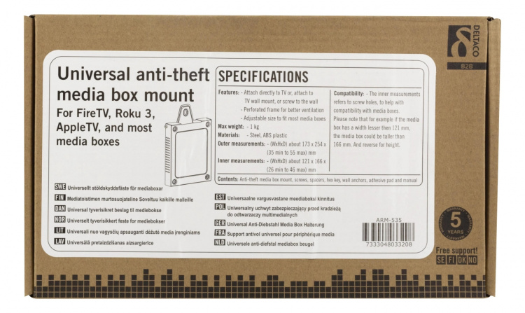DELTACO Universal Anti-theft media box mount, mount kit, steel, black
