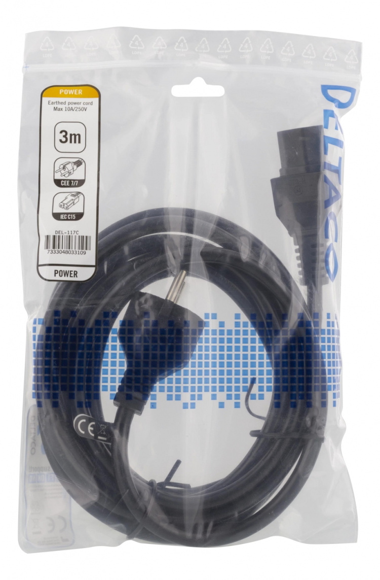 DELTACO 3m grounded device / extension cable for connection between de DELTACO 3m grounded device / extension cable for connection between de