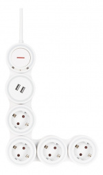 DELTACO Flexible 4-Socket Power strip, 1,4m, 16A 3500W, 2x USB-A, whit