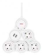 DELTACO Flexible 4-Socket Power strip, 1,4m, 16A 3500W, 2x USB-A, whit