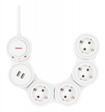 DELTACO Flexible 4-Socket Power strip, 1,4m, 16A 3500W, 2x USB-A, whit