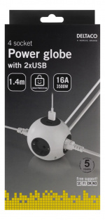 DELTACO Power globe, 2xUSB-A 2.1A, 4xCEE 7/4, 1xCEE 7/7, white DELTACO Power globe, 2xUSB-A 2.1A, 4xCEE 7/4, 1xCEE 7/7, white