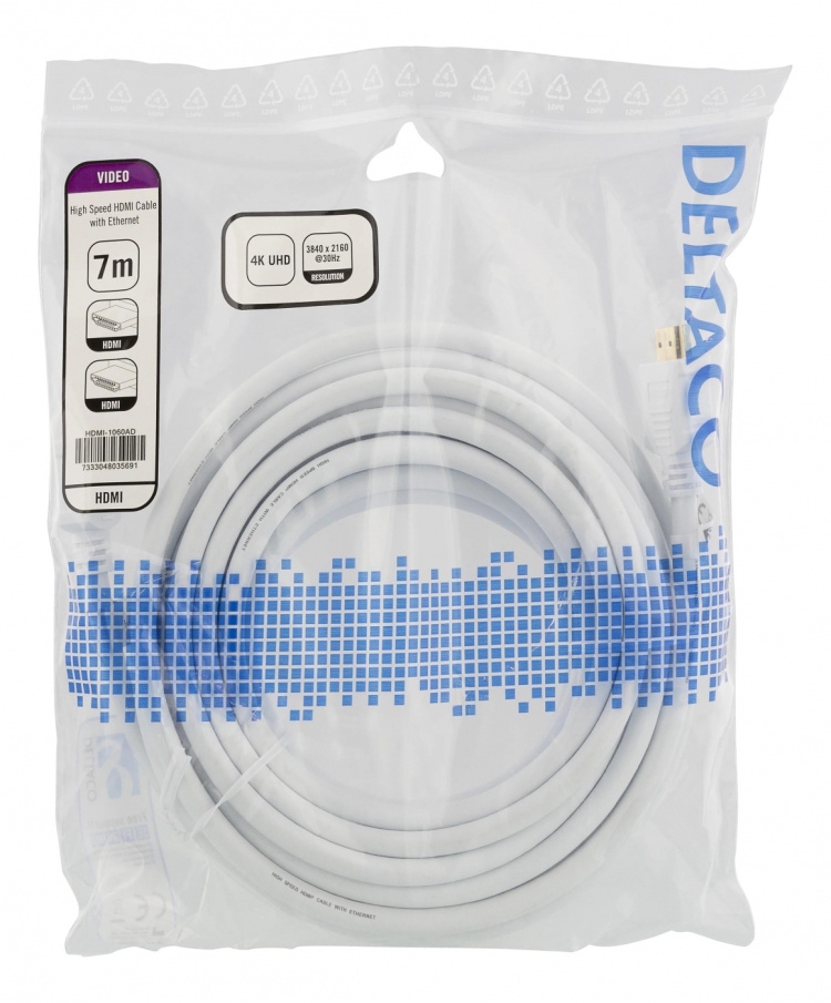 DELTACO High-Speed HDMI cable, 7m, Ethernet, 4K UHD, white DELTACO High-Speed HDMI cable, 7m, Ethernet, 4K UHD, white