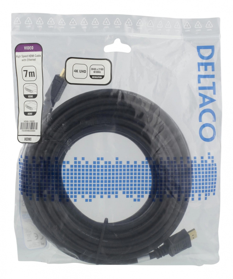 DELTACO High-Speed HDMI cable, 7m, Ethernet, 4K UHD, black