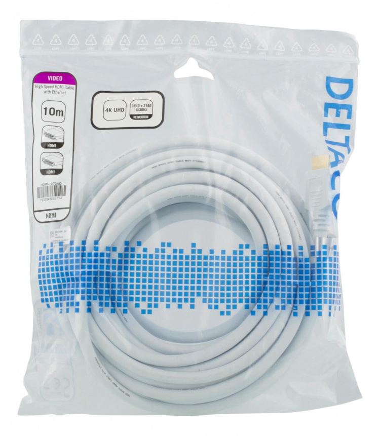 DELTACO High-Speed HDMI cable, 10m, Ethernet, 4K UHD, white DELTACO High-Speed HDMI cable, 10m, Ethernet, 4K UHD, white