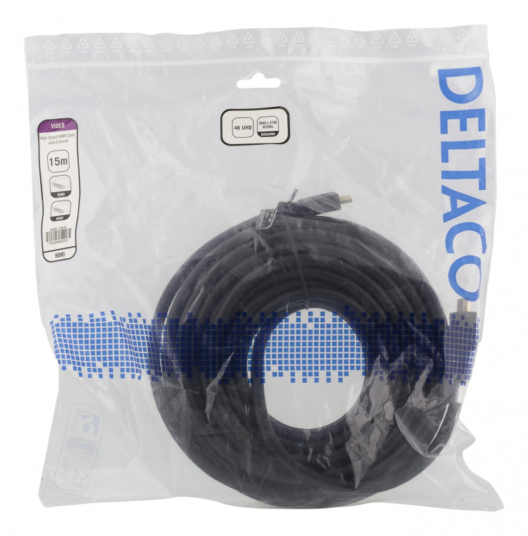 DELTACO High-Speed HDMI cable, 15m, Ethernet, 4K UHD, black