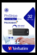 Verbatim PinStripe USB Flash drive, 32GB, USB 3.0, retractable connect Verbatim PinStripe USB Flash drive, 32GB, USB 3.0, retractable connect