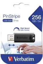 Verbatim PinStripe 256GB USB Drive, USB 3.0, retractable design, black Verbatim PinStripe 256GB USB Drive, USB 3.0, retractable design, black
