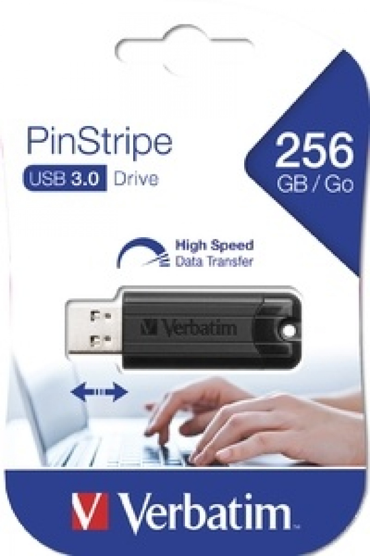 Verbatim PinStripe 256GB USB Drive, USB 3.0, retractable design, black Verbatim PinStripe 256GB USB Drive, USB 3.0, retractable design, black