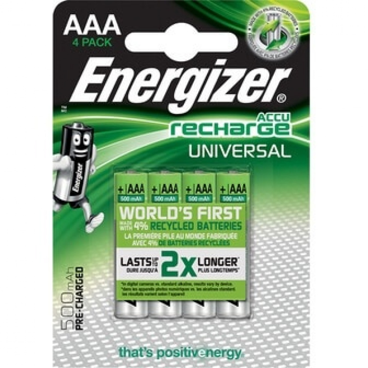 ENERGIZER Batteries AAA/LR03 Rechargeable Ni-Mh 500mAh 4-pack