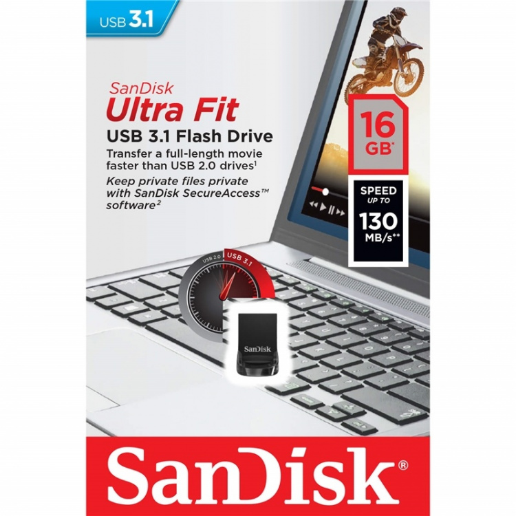 SanDisk USB-geheugenstick 3.1 Ultrafit 16Gb