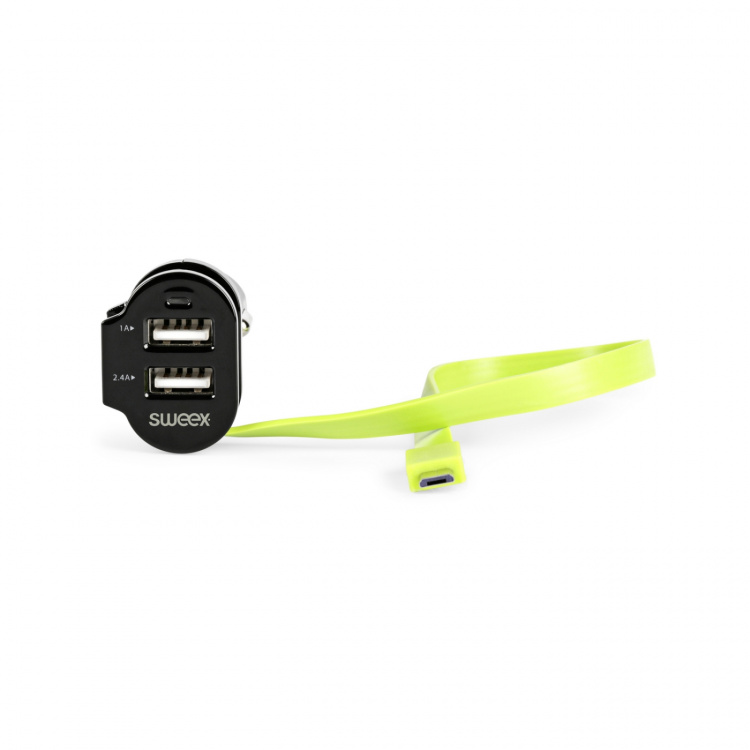 Sweex Autolader 3-Uitgangen 6 A 2x USB / Micro-USB Zwart/Groen