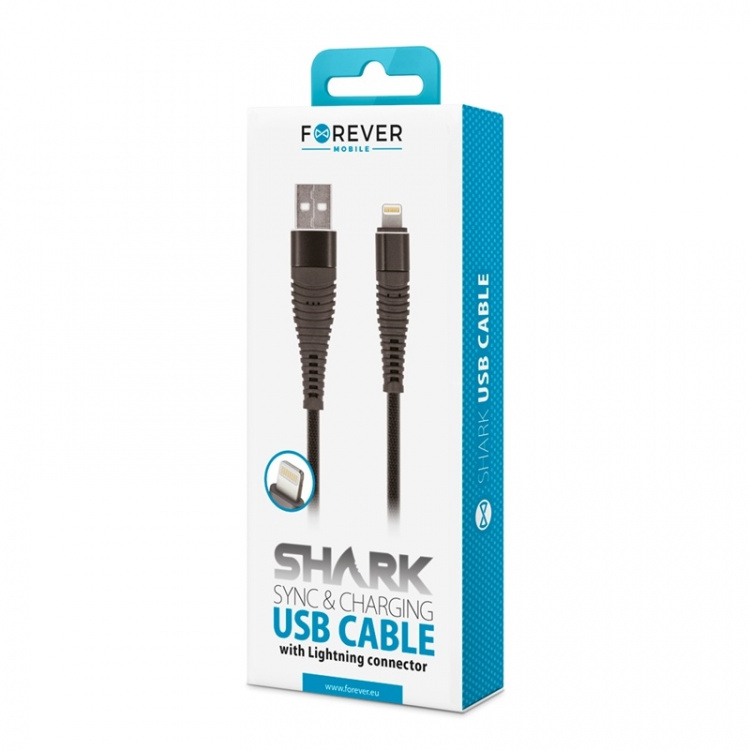 Forever Lightning-kabel Shark voor iPhone - Zwart