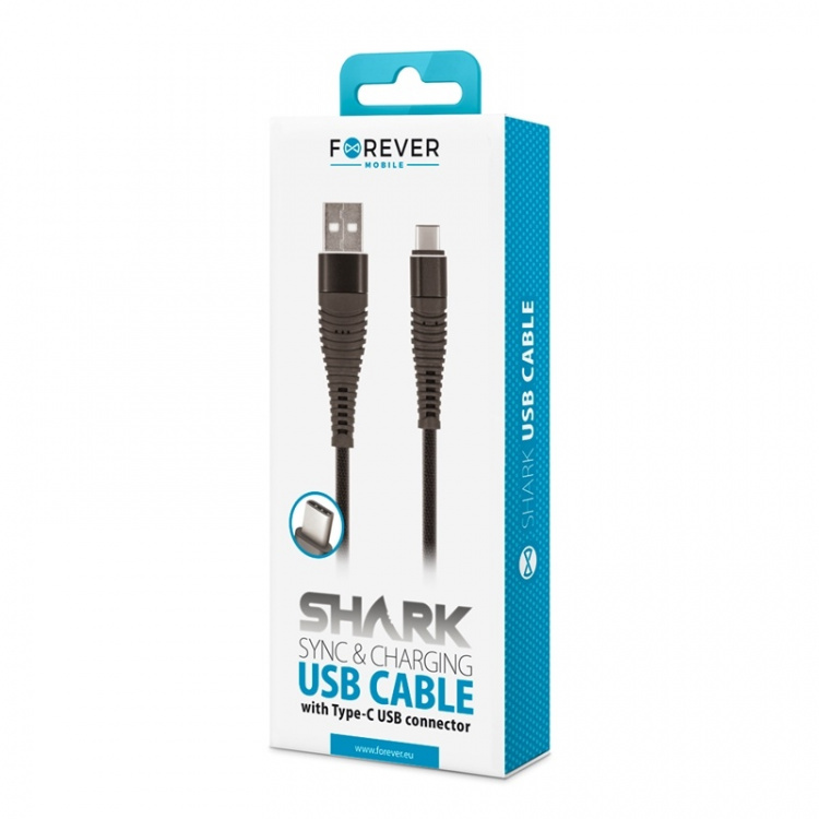 Forever Haai - USB type-C kabel, zwart Forever Haai - USB type-C kabel, zwart