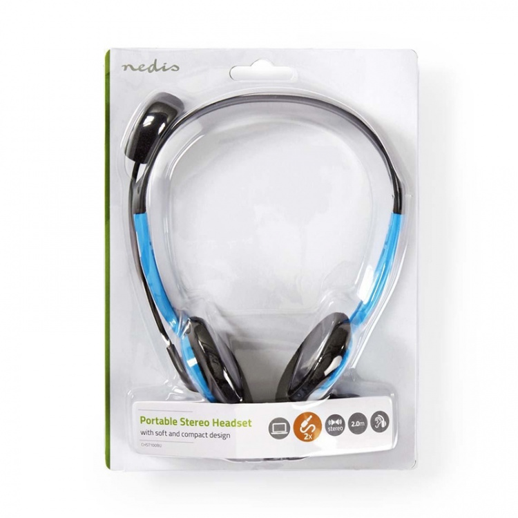 Nedis PC-Headset | On-Ear | Stereo | 2x 3.5 mm | Inklapbare Microfoon | Blauw