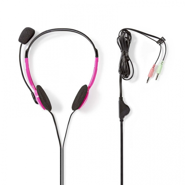 Nedis PC-Headset | On-Ear | Stereo | 2x 3.5 mm | Inklapbare Microfoon | Roze