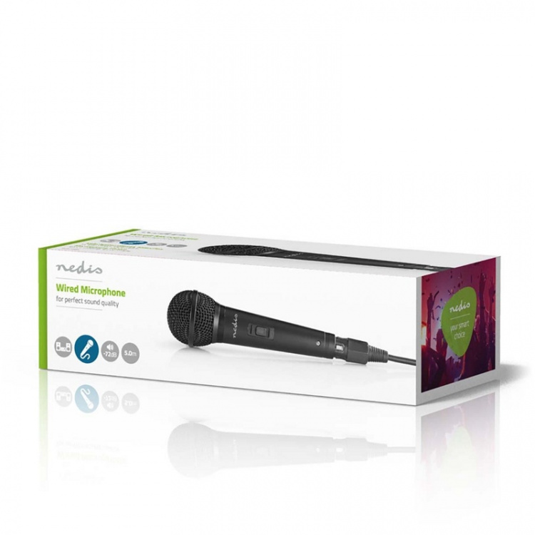 Nedis Bedrade Microfoon | Cardioïde | Afneembare Kabel | 5.00 m | 80 Hz - 13 kHz | 600 Ohm | -72 dB | Aan/uit knop | Inclusief reiskoffer | ABS / Aluminium | Zwart