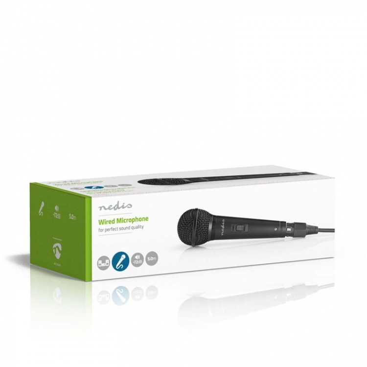 Nedis Bedrade Microfoon | Cardioïde | Afneembare Kabel | 5.00 m | 80 Hz - 13 kHz | 600 Ohm | -72 dB | Aan/uit knop | Inclusief reiskoffer | ABS / Aluminium | Zwart