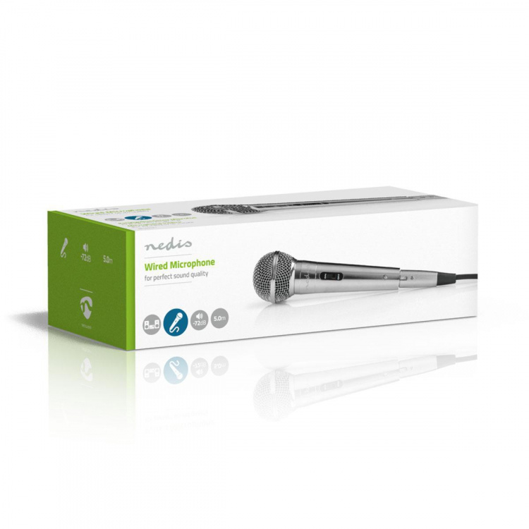 Nedis Microfoon | Cardioïde | Afneembare Kabel | 5.00 m | 80 Hz - 13 kHz | 600 Ohm | -72 dB | Aan/uit knop | Metaal | Zilver