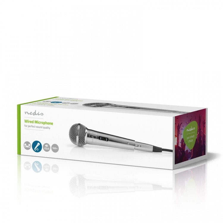 Nedis Microfoon | Cardioïde | Afneembare Kabel | 5.00 m | 80 Hz - 13 kHz | 600 Ohm | -72 dB | Aan/uit knop | Metaal | Zilver