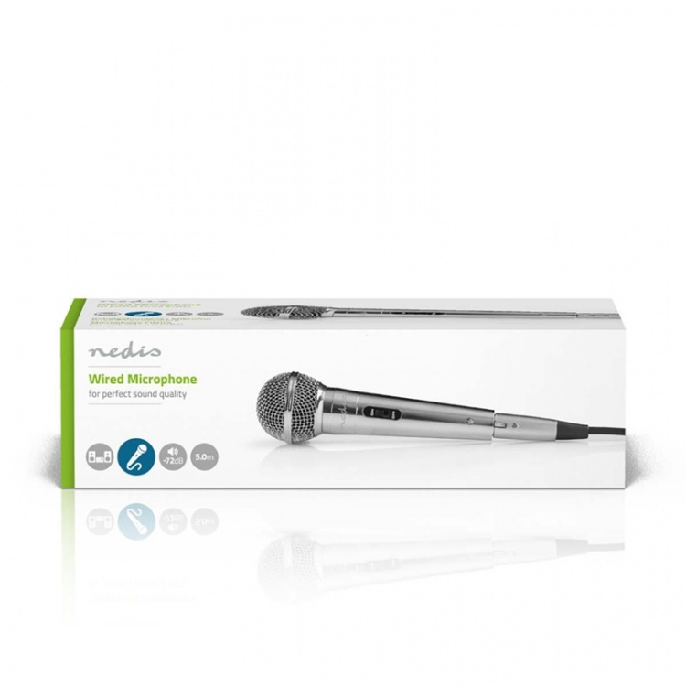 Nedis Microfoon | Cardioïde | Afneembare Kabel | 5.00 m | 80 Hz - 13 kHz | 600 Ohm | -72 dB | Aan/uit knop | Metaal | Zilver