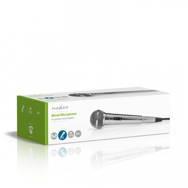 Nedis Microfoon | Cardioïde | Afneembare Kabel | 5.00 m | 80 Hz - 13 kHz | 600 Ohm | -72 dB | Aan/uit knop | Metaal | Zilver