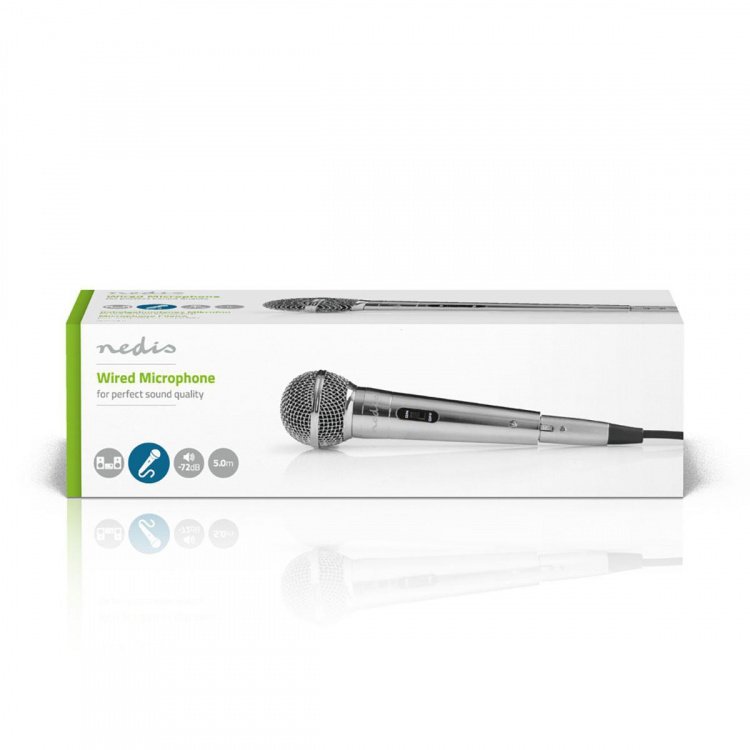 Nedis Microfoon | Cardioïde | Afneembare Kabel | 5.00 m | 80 Hz - 13 kHz | 600 Ohm | -72 dB | Aan/uit knop | Metaal | Zilver