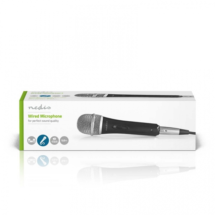 Nedis Microfoon | Cardioïde | Afneembare Kabel | 5.00 m | 50 Hz - 15 kHz | 600 Ohm | -72 dB | Aan/uit knop | Inclusief reiskoffer | Metaal | Grijs / Zwart