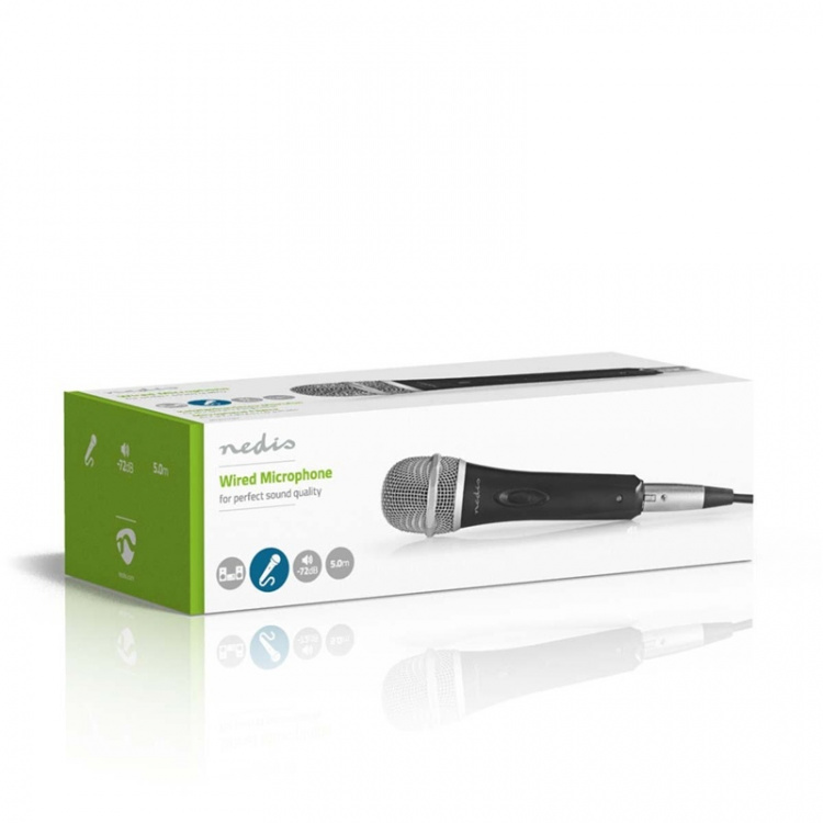 Nedis Microfoon | Cardioïde | Afneembare Kabel | 5.00 m | 50 Hz - 15 kHz | 600 Ohm | -72 dB | Aan/uit knop | Inclusief reiskoffer | Metaal | Grijs / Zwart