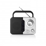 Nedis FM-Radio | Draagbaar Model | FM | Batterij Gevoed / Netvoeding | Analoog | 2.4 W | Zwart-Wit Scherm | Koptelefoonoutput | Handgreep | Wit / Zwart