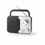 Nedis FM-Radio | Draagbaar Model | FM | Batterij Gevoed / Netvoeding | Analoog | 2.4 W | Zwart-Wit Scherm | Koptelefoonoutput | Handgreep | Wit / Zwart