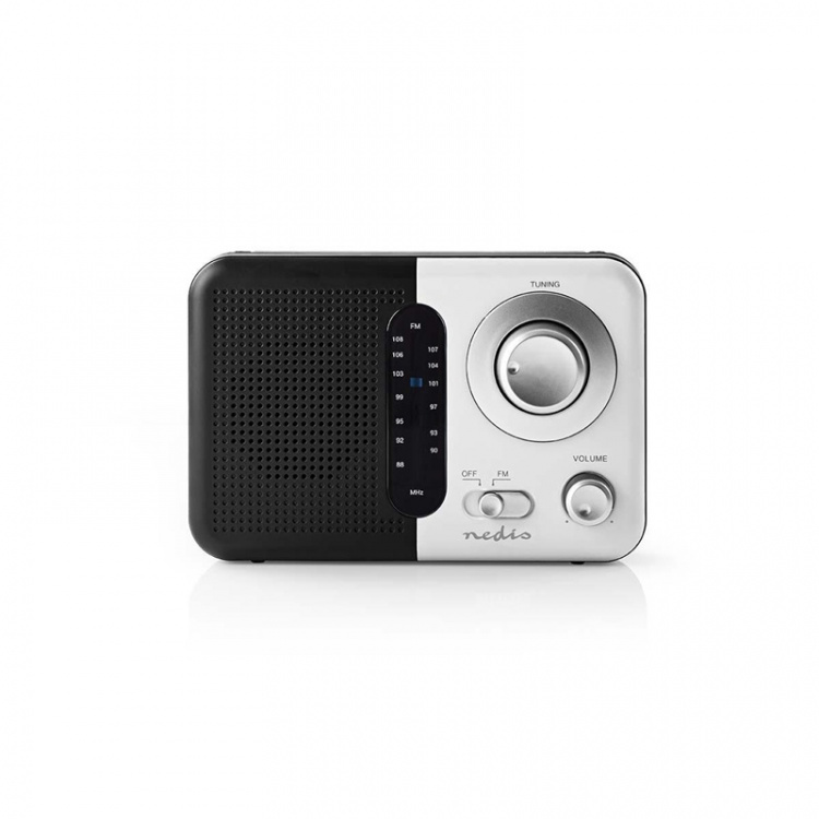 Nedis FM-Radio | Draagbaar Model | FM | Batterij Gevoed / Netvoeding | Analoog | 2.4 W | Zwart-Wit Scherm | Koptelefoonoutput | Handgreep | Wit / Zwart