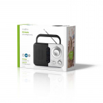 Nedis FM-Radio | Draagbaar Model | FM | Batterij Gevoed / Netvoeding | Analoog | 2.4 W | Zwart-Wit Scherm | Koptelefoonoutput | Handgreep | Wit / Zwart